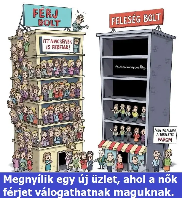 Nevetesre Felkeszulni Megnyilik Egy Uj Uzlet Ahol A Nok Ferjet Valogathatnak Maguknak A Bejaratnal Az Alabbi Utasitas Olvashato Az Uzletet Csak Egyszer Latogathatjak Meg